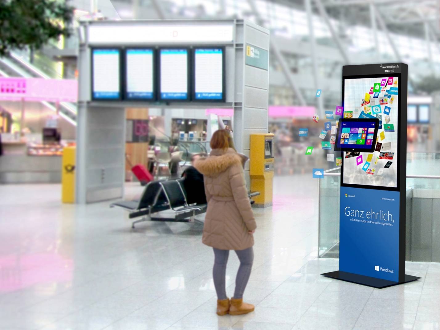 REALEYES Column with 3D display for Windows 8 at the airport of Duesseldorf.